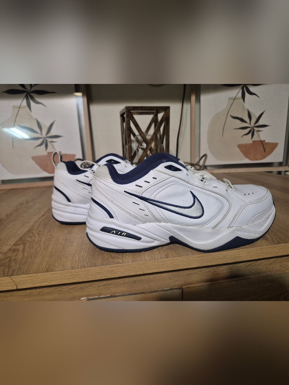 Nike Air Monarch Men's White / Navy Air Cushion Walking Shoes - Picture 1 of 10